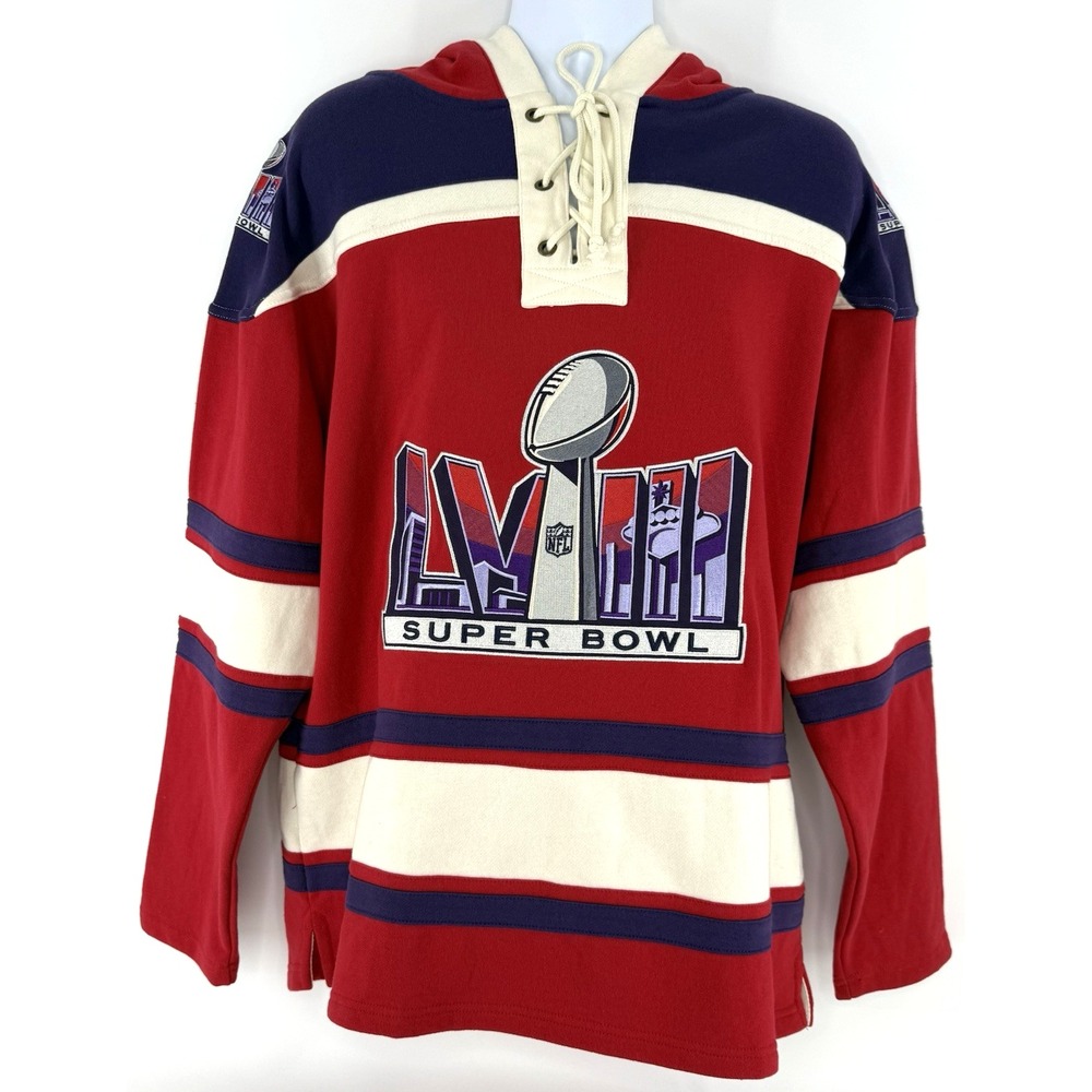 Super Bowl LVIII Hockey-Style Lace-Up Hoodie Men's L‎ Red Purple '47 Fleece